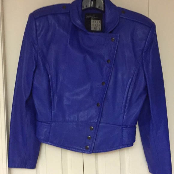 Preowned blue north beach leather jacket. - Picture 1 of 7